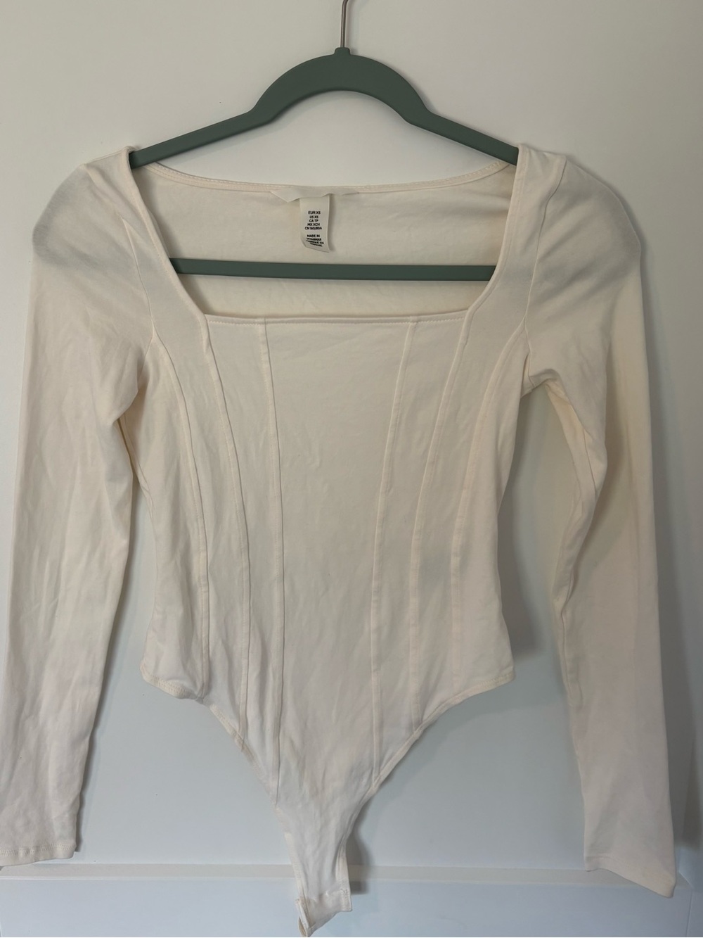 H&M Cream Long-Sleeve Square-Neck Bodysuit - XS - Picture 1 of 6